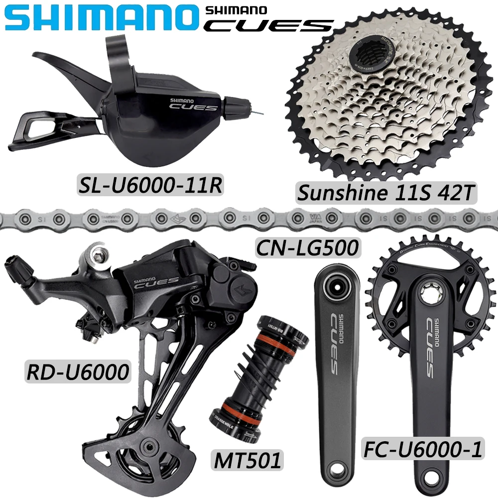 

SHIMANO CUES U6000 11 Speed Derailleur Groupset FC-U6000-1 Crankset Sunshine 11-42T/46T/50T Cassette CN-LG500 Chain Bicycle Part