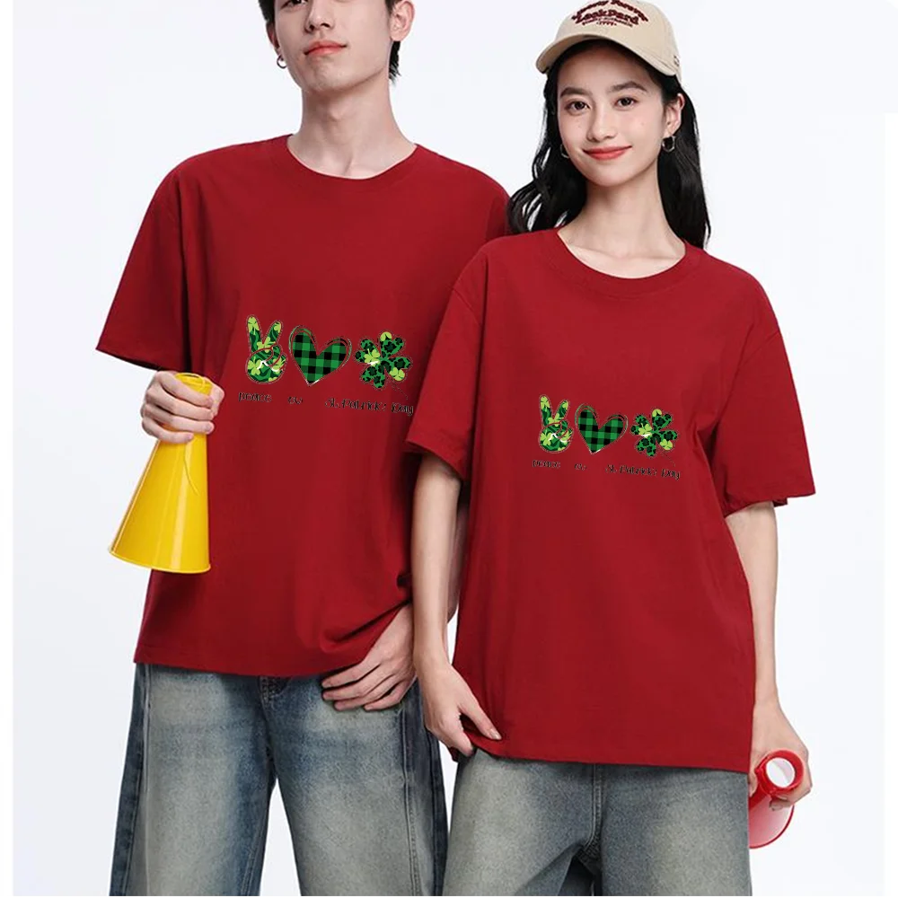 Peace Sign Heart Shamrock Printed T Shirt Breathable Fabric S-XXL Personalized Custom Casual Short Sleeve Tee Aesthetic Graphic