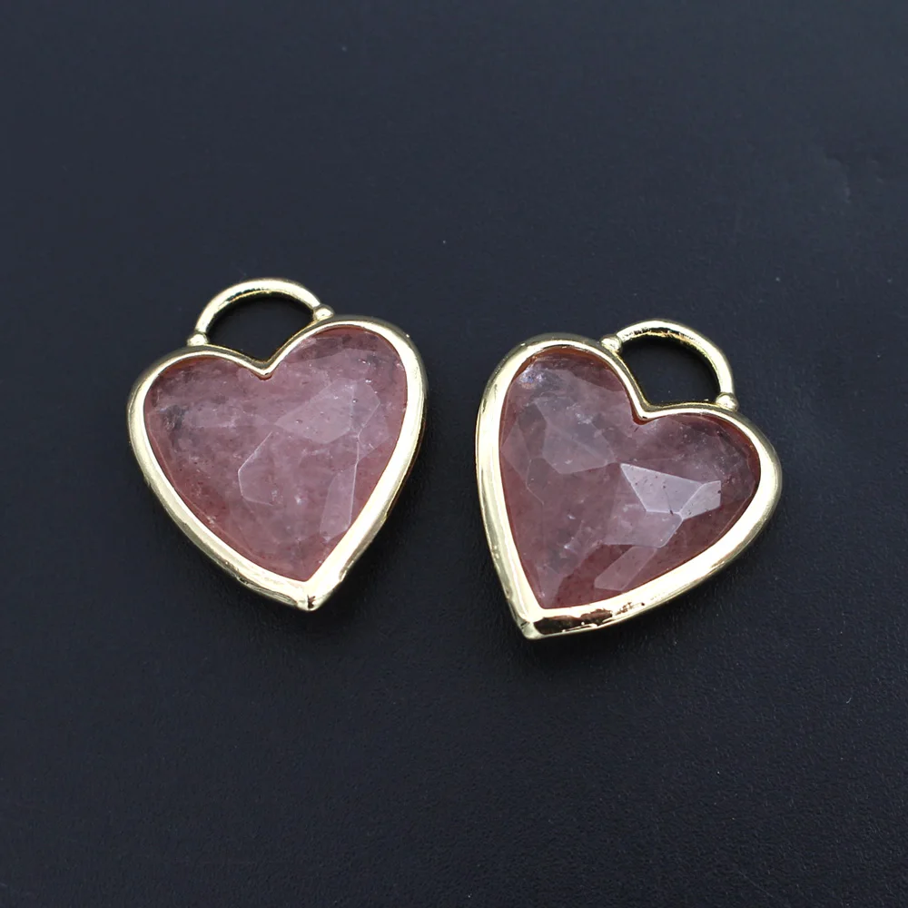 6pcs Gold Plated Natural Stone Charms Rose Quartz Labradorite Stone Heart Healing Point Pendants