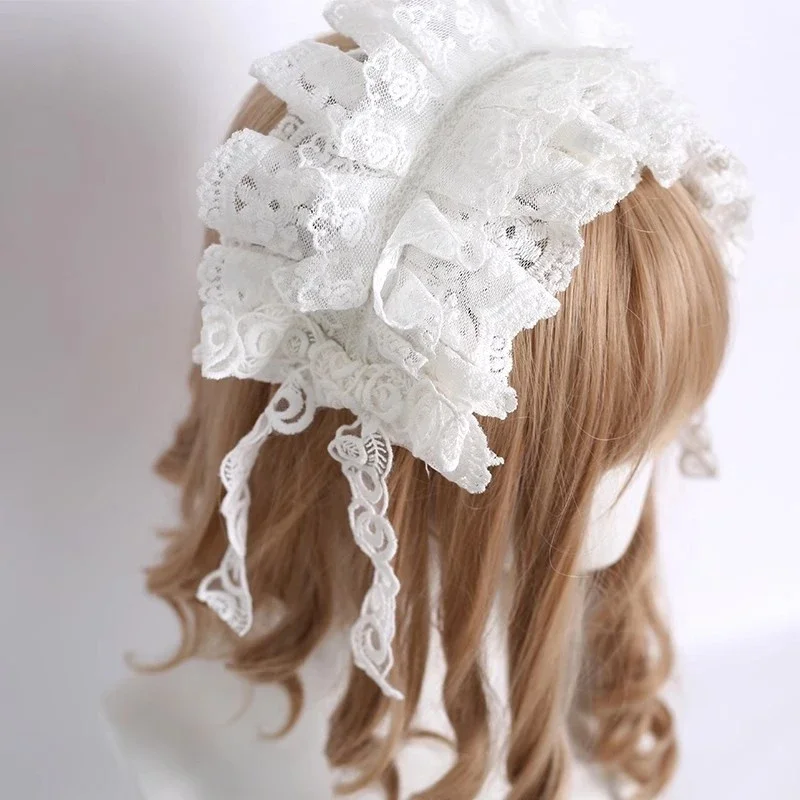 Lolita Lace Headband Lace Bow Hairband Sweet Bow Maid Cosplay Headpiece Night Party Hair Accessories^0*f
