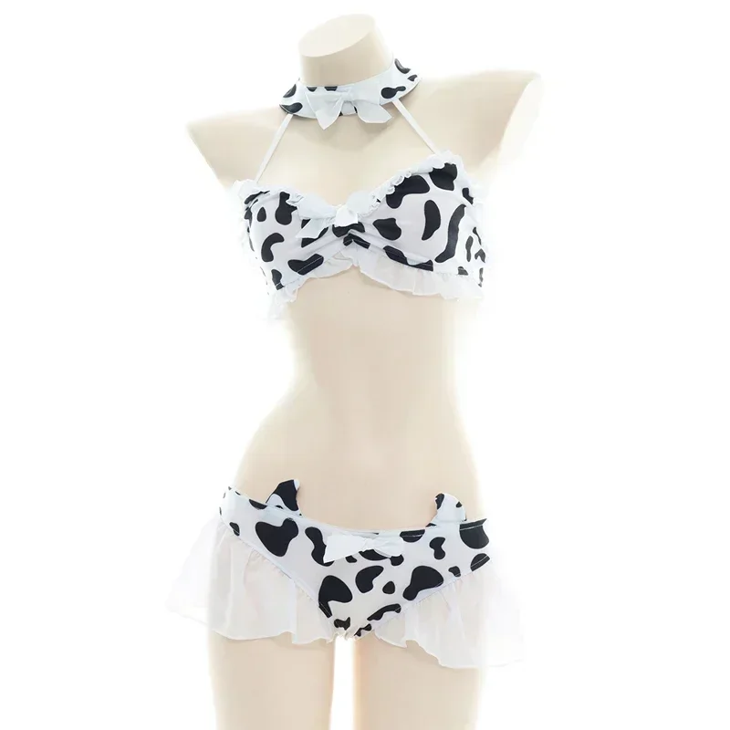 Cow Series Swimsuit Bodysuit Bikini Maid Unifrom Costume Summer Beach Kawaii Girl Swimwear Skirt Uniform Set Cosplay