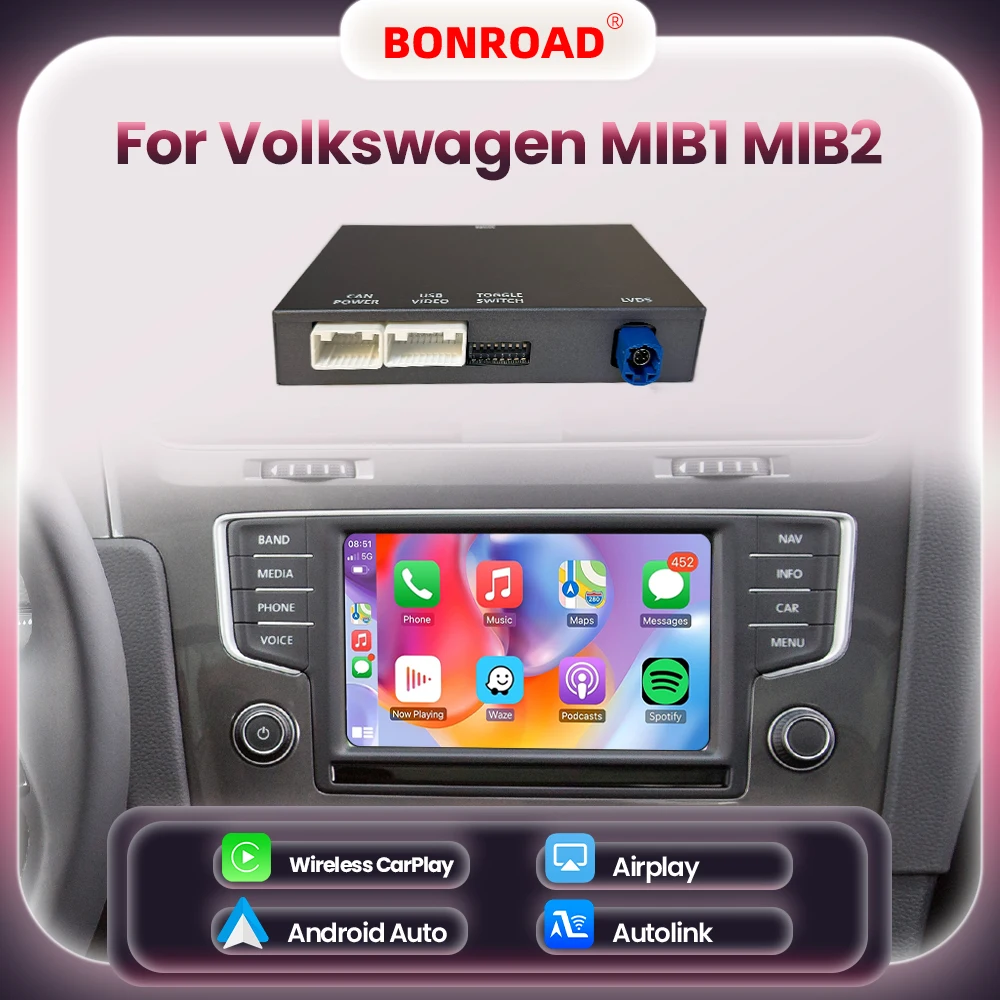 BONROAD – Module de voiture Carplay Android sans fil, pour VW Volkswagen Skoda Octavia A5 Golf 7 Polo Passat B8 Mirror Link MIB MIB2 Box