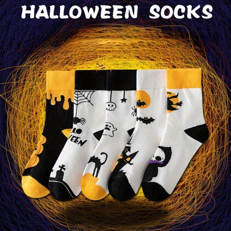 

10/30/50Pairs Halloween Couple Funny Pumpkin Socks Unisex Mid Tube Sports Socks for Men Women Festival Party Accessories