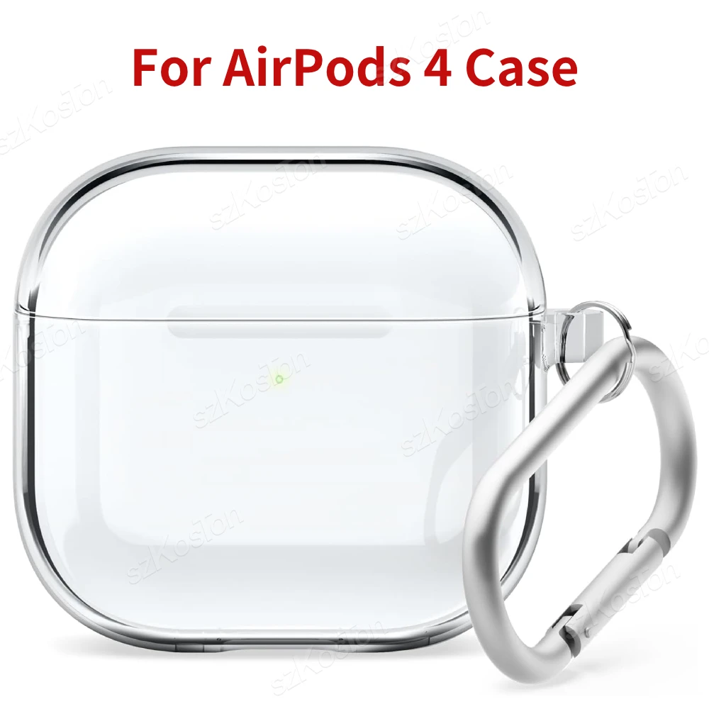 Transparent Earphone Case with Carabiner for Airpods 4th Generation Cases TPU Clear Headphone Cover for AirPods4 Air pods4