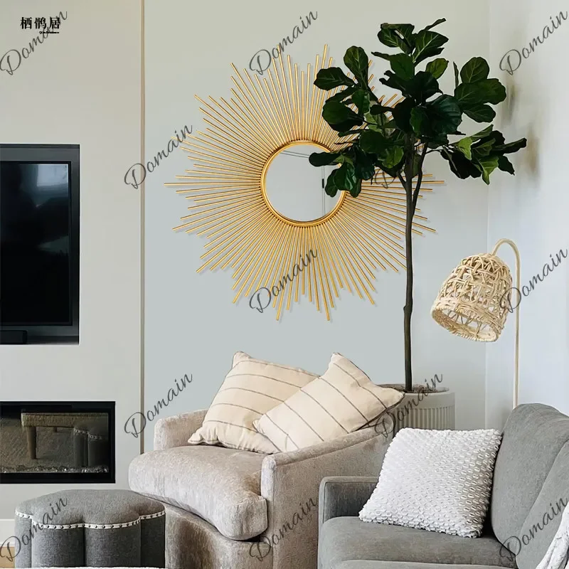 BJ 3D Luxury Feather Wall Mirror Hanging Decorative Mirror For Living Room Bedroom Home Decor Metal Art