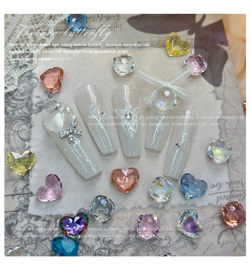 10pcs/lot High Quality Crystal Pointed Bottom Diamond Geometric Love Super Flash Multi cut Light Bulb Fat Square Nail Decoration