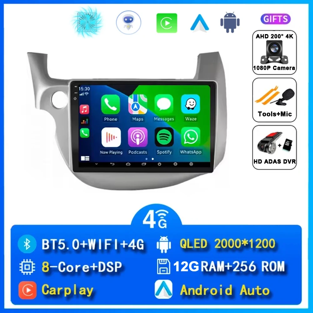 10 "Autoradio Radio Voor Honda Fit Jazz 2007 - 2014 2din Android 15 Carplay Multimidia Video Player Navigatie GPS Head Unit