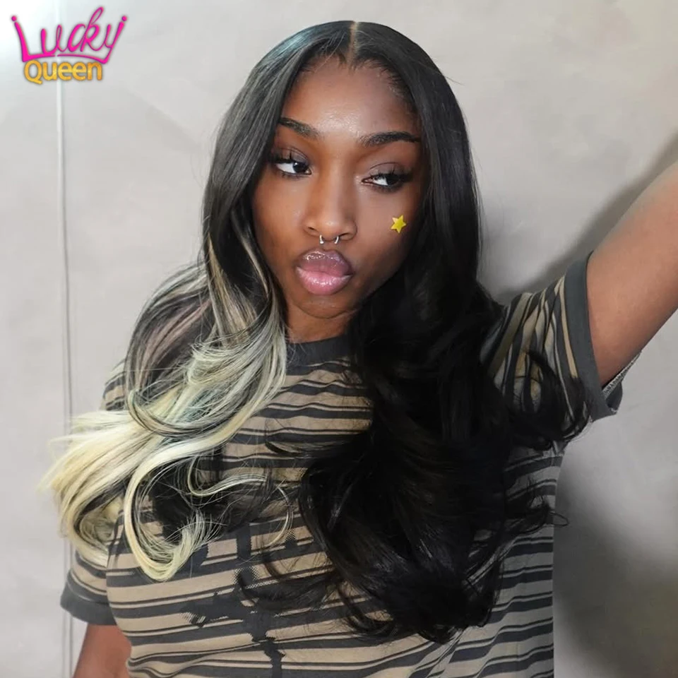 

613 Блондинка Мелирование Черный 7X5 Бесклеевые парики 180 Плотность Прозрачные кружева Фронтальная объемная волна Человеческие волосы Предварительно выщипанные бразильские волосы