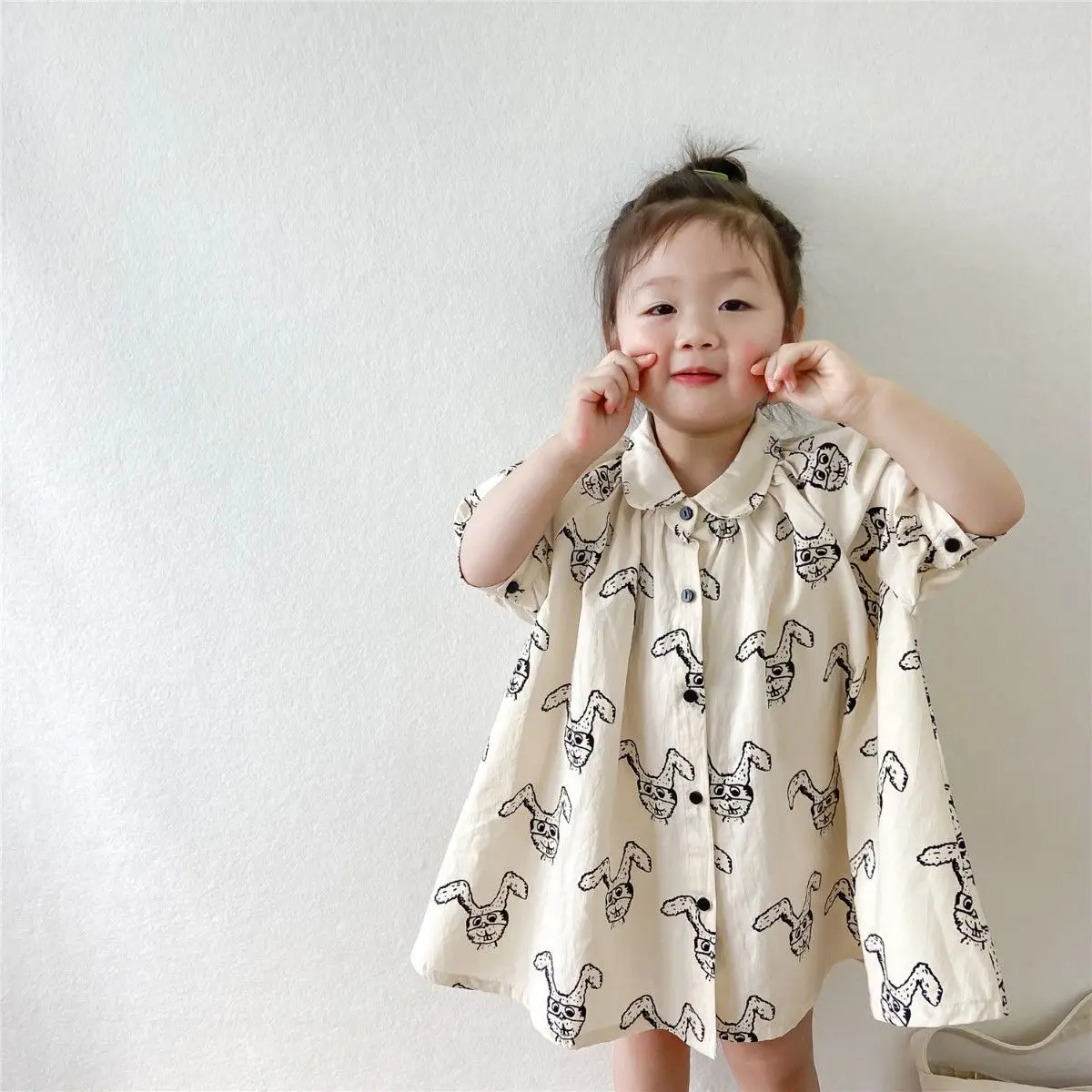 2024 Summer New Baby Girl Short Sleeve Dress Kids Casual Dress Toddler Girls Cute Cartoon Print Princess Dress Children Clothes