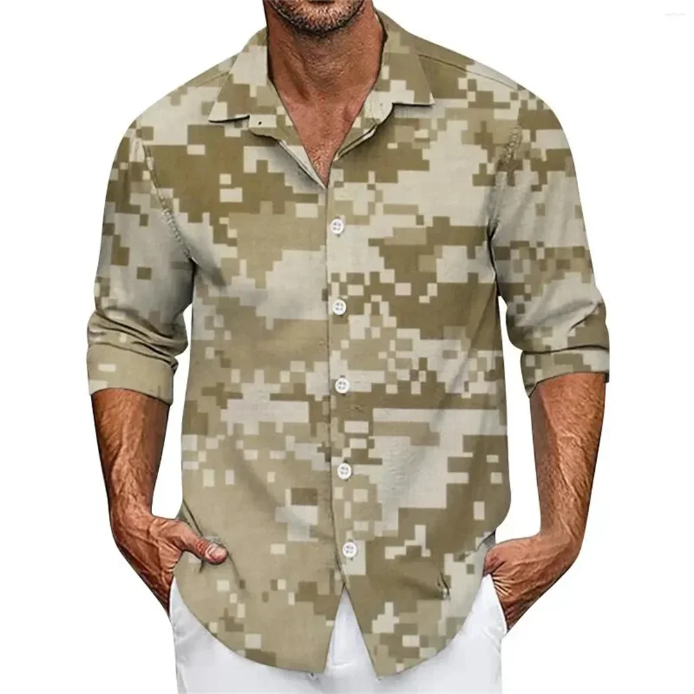 

Men's shirt camouflage print loose casual long-sleeved shirt lapel button-down daily vacation beach shirt large size XS-6XL