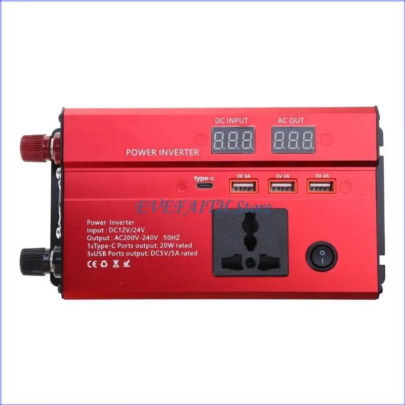 124B 600W 1200W 2000W 12V 24V To 220V Car Power Inverter Converter with 4 USB