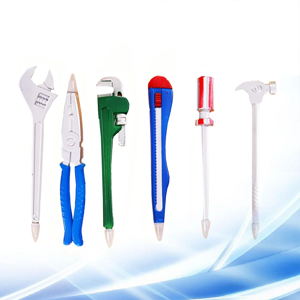 

6Pcs Creative Handware Tool Shape Ballpoint Pens Chic Lightweight Stationery Supplies Silver Wrench Hammer Vise Cutter