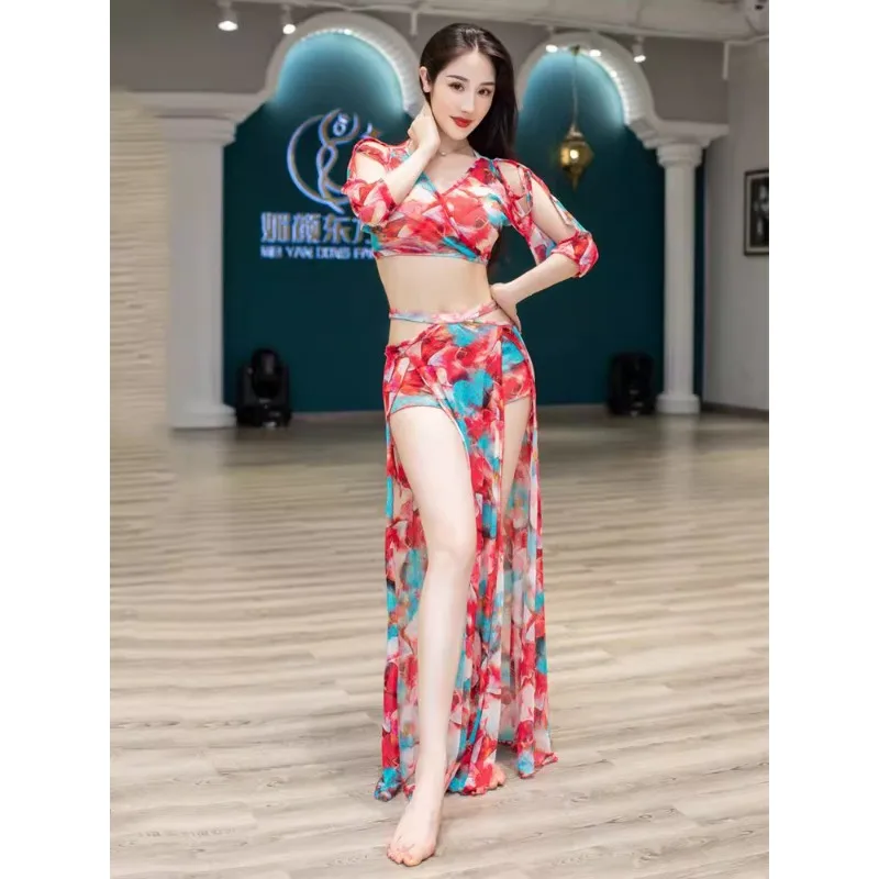 Customized Belly Dance Dress Female Sexy High End Mesh Practice Clothes Performance Costumes Cheap Price Printed Tops and Skirts