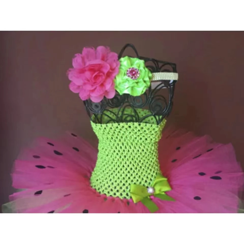 Vestido tutú de sandía fucsia verde lima con diadema para bebé, accesorio para fotografía de fiesta de 1er cumpleaños, vestido tutú, disfraz de Halloween