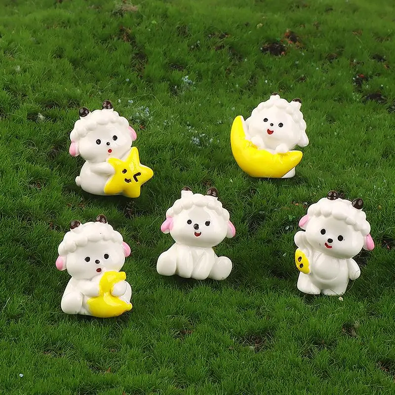 Adorable Mini Resin Sheep Figurines 5Pcs Cute Cartoon Animal Decor for Micro Landscape DIY Home Crafts