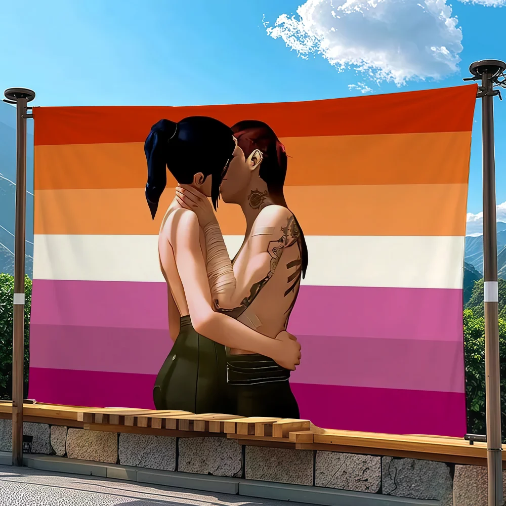 Arcane Lesbian Women Caitlyn Pink Rainbow flag for Camping Decoration Outdoor & Garage Wall Hanging Decorations