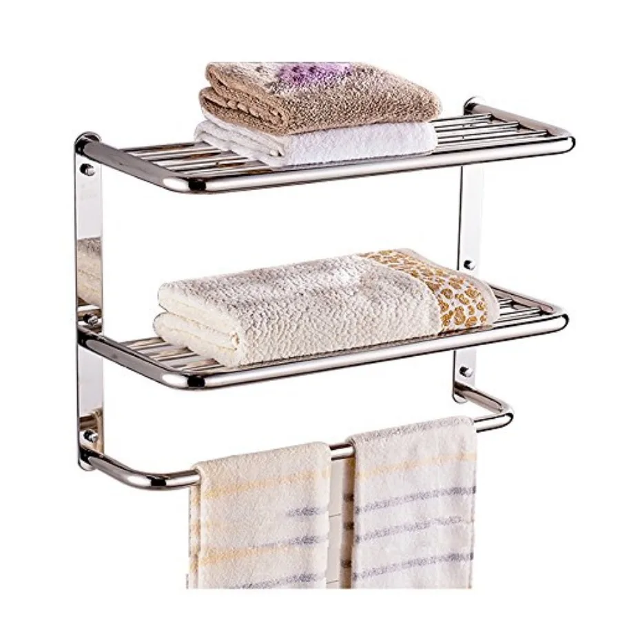 

ch Bathroom Shelf 3-Tier Wall Mountg Rack with Towel Bars