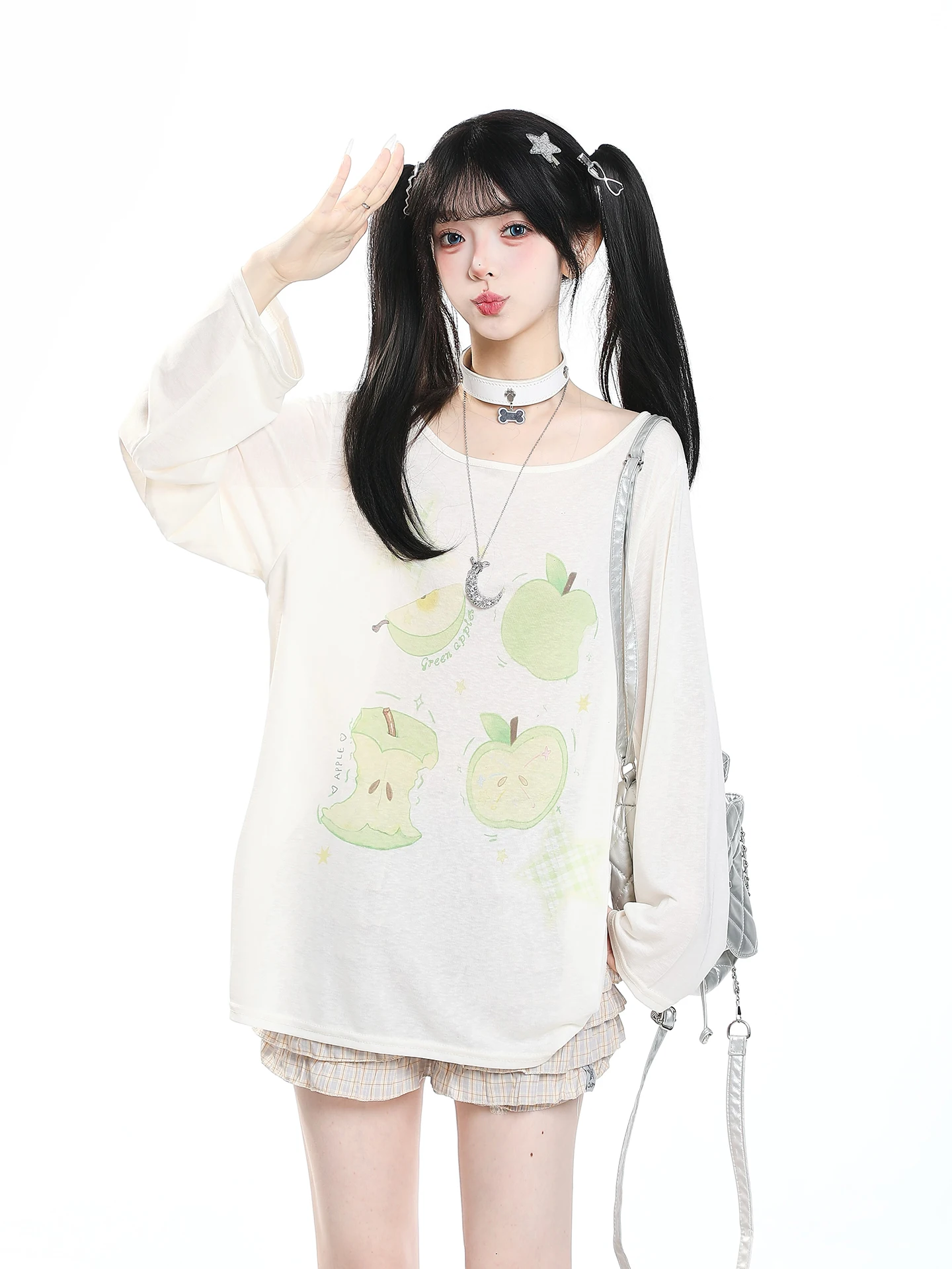 Sweet  Print Long Sleeve Loose Women's T-shirt Summer Casual Style Unique Beautiful Sunshade Cover up Top