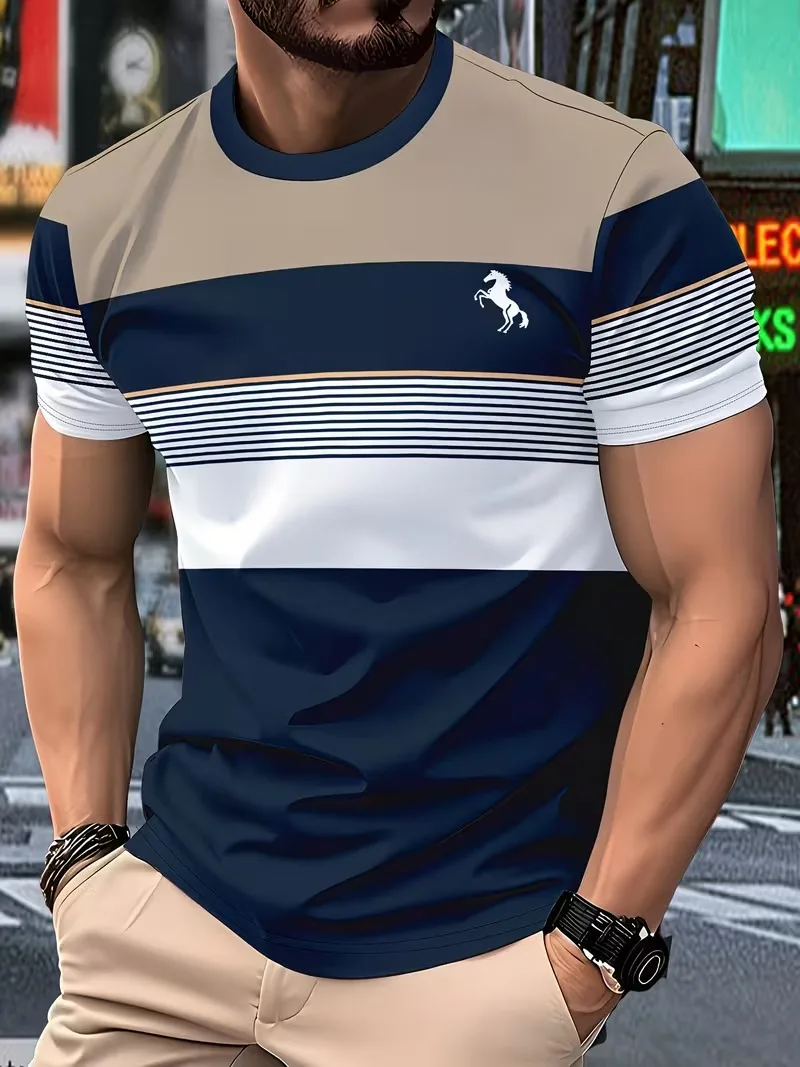 Herren-Streifen-T-Shirt mit kurzen Ärmeln, modisch, leicht, atmungsaktiv, Sportpullover, Alltags-Freizeithemd, locker geschnittenes Streetwear-Hemd für Männer.