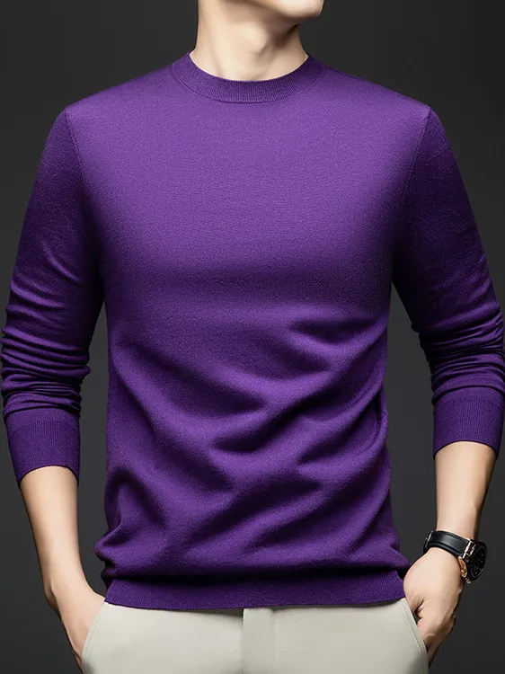 

Весенне-осенний мужской круглый тонкий шелковый блестящий вязаный свитер свободного покроя с цветным базовым слоем, удобный длинный свеч Cr...