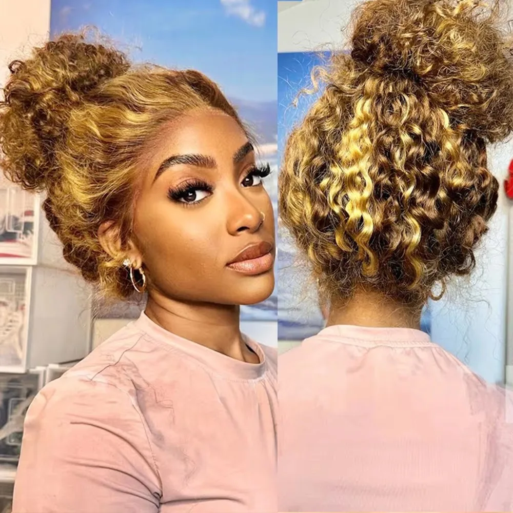 Invisible Strap 360 Full Lace Wig P427 Highlight Human Hair Wigs 13x6 Hd Lace Frontal Wig Deep Wave Brazilian Preplucked Water Wave 210 Density Curly Wig