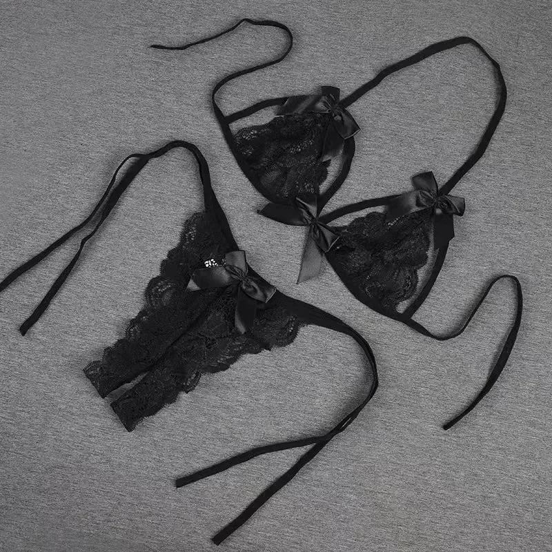 Women's Detachable Three Point Two-piece Set Sexy Open Crotch Mini Panties Seductive Lace Lingerie Hot Thong Strap Underwear image 4