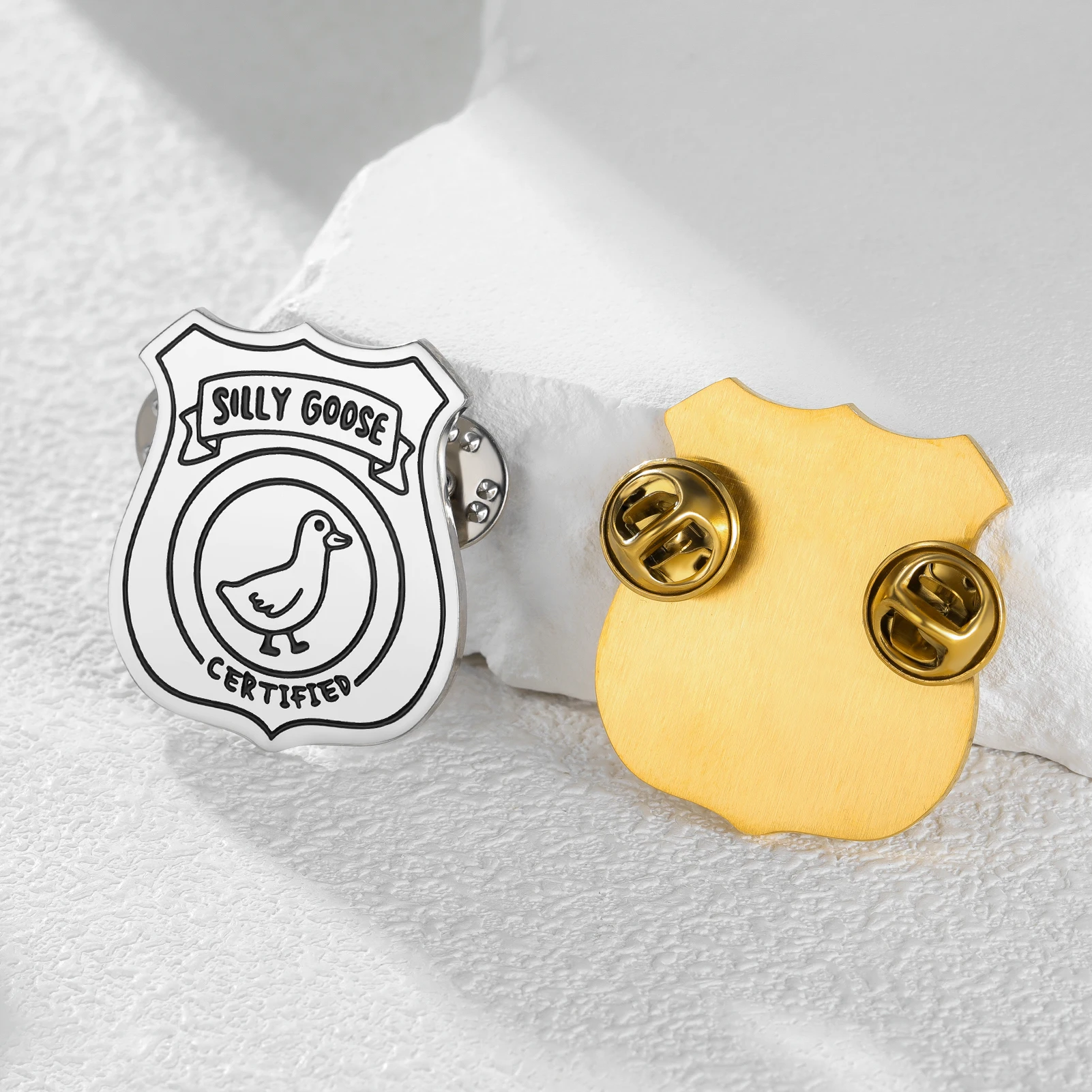 Certified Silly Goose Enamel Pin Shield Shape Metal Lapel Badge Funny Goose Brooch For Backpack Clothes Animal Jewelry Gift