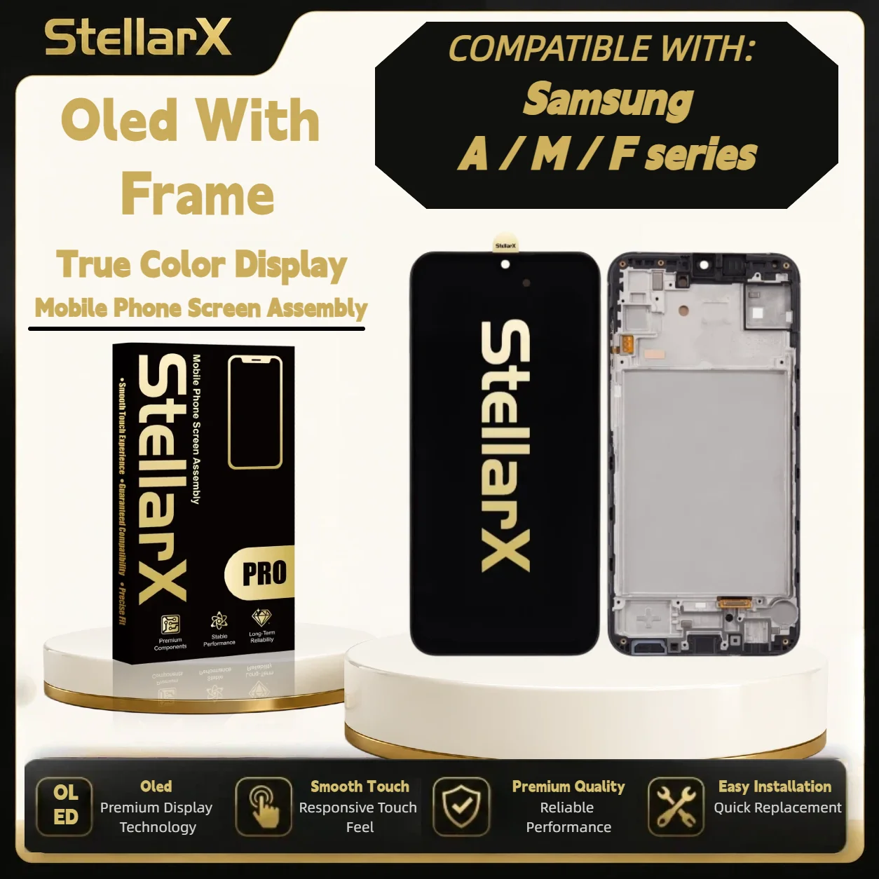 StellarX OLED Display for Samsung A15 A20 A22 24 A25 A30 A31 A32 A33 A34 A35 A42 A50 A70 A71 A72 with Frame Screen Replacement