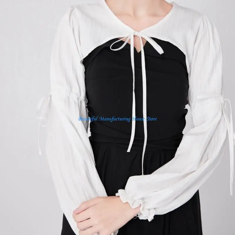 E56A نصف قميص بياقة كاذبة وأكمام طويلة قابلة للفصل لزي الإناث #2