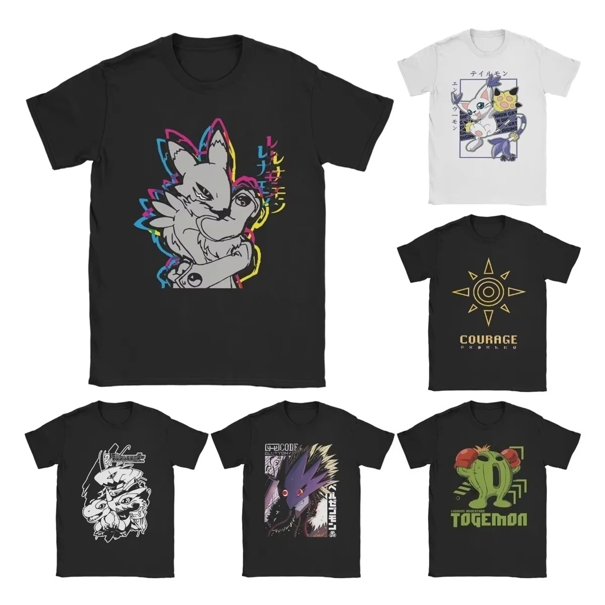 Renamon Digimon Anime T Shirts Pure Cotton Men and Women Tops Leisure Short Sleeve Crewneck Tees T-Shirt High-quality Clothing