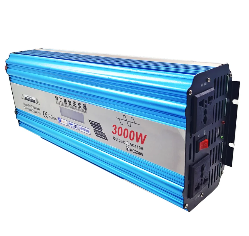 3000w pure sine wave power inverter 12v 220v car inverter dc 12v to ac 220v solar inverters 24v off grid hybrid vehicle invertor