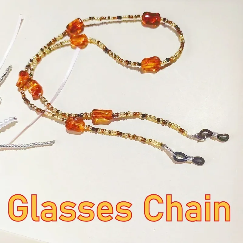 Catene per occhiali antiscivolo anticaduta Tartaruga Ambra Maschera con perline Catena per occhiali da sole Catena per occhiali anti-smarrimento retrò fatta a mano
