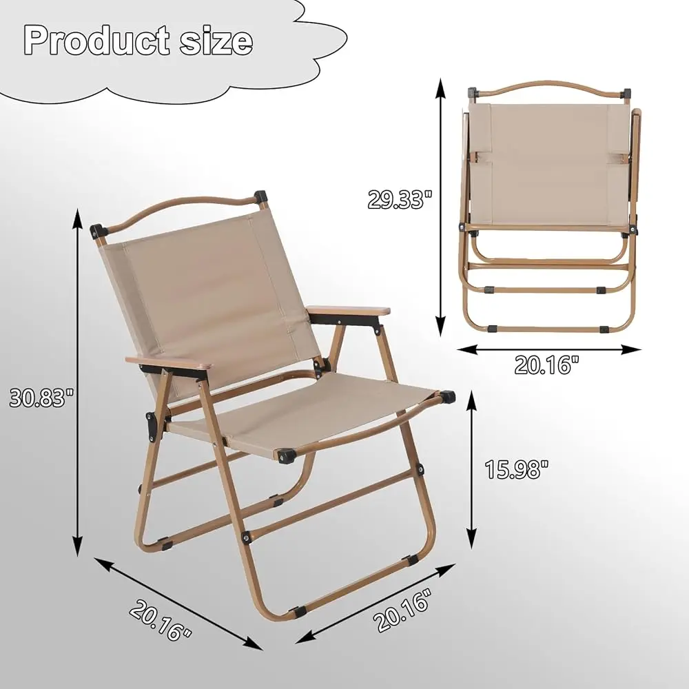2 Pa klappbare Campingstühle für Erwachsene, tragbarer Strandstuhl für den Außenbereich, faltbar, Outdoor-Campingstühle mit Metallrahmen aus Holz