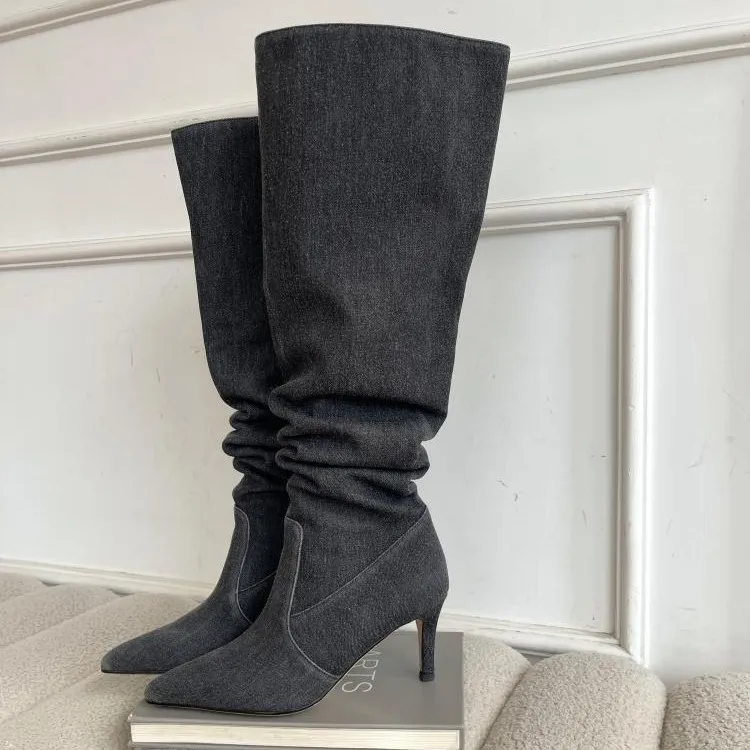 

Post-apocalyptic style Boot for women retro sexy cowboy boots with stiletto heels pointed toes wide-top and tall Women's Boots