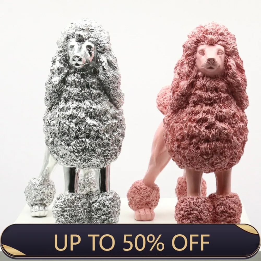 Resin Poodle Figurines Living Room Modern Ornament Simulated Creative Pink Miniatures Portable Home Decoration Interior