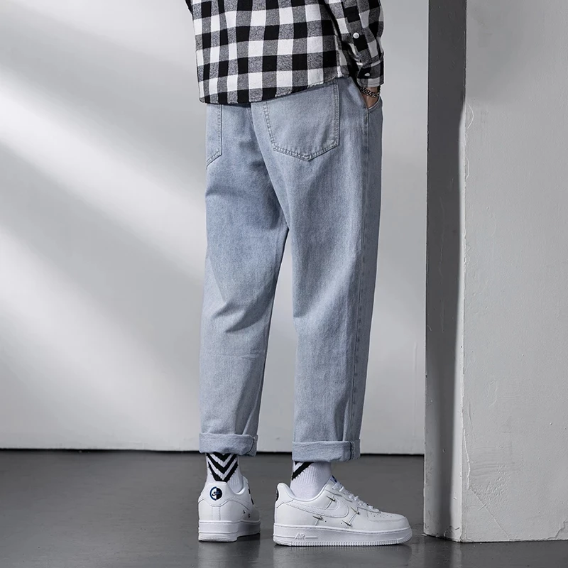 الرجال الدانتيل متابعة تمتد واسعة الساق الجينز 2025 جديد عصري موضة فضفاض سراويل تقليدية العلامة التجارية الكلاسيكية مرونة الخصر الذكور سراويل جينز