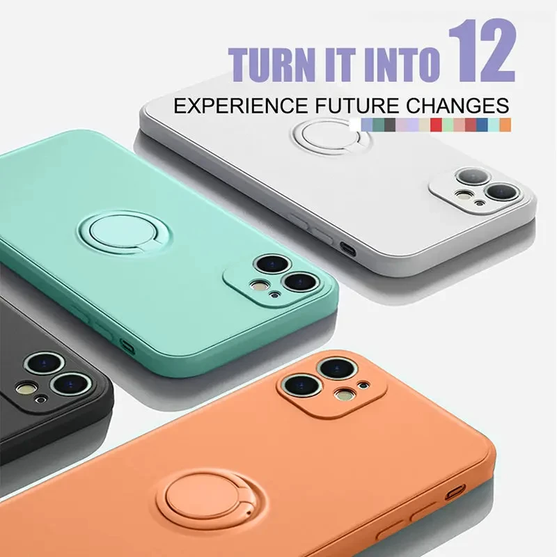 360 ° Rotating Metal Ring Holder Liquid Silicone Shockproof Soft Phone Case For IPhone 16 Pro Max 14 12 11 15 Pro Max Back Cover image 5