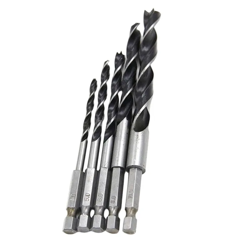 M11K-Power Drilling Tool Accessory Set- Woodworking Drill Hole Expander 5Pc Hexagonal Handle Three Pointed 4-10Mm
