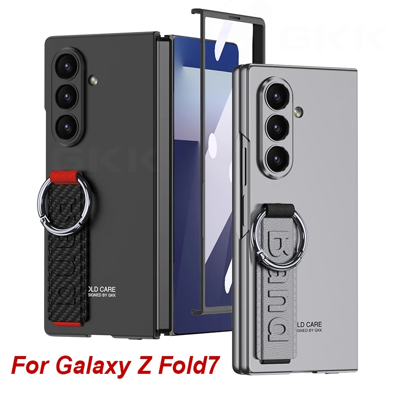 Ultra-thin Wrist Strap Matte Cover For Samsung Galaxy Z Fold 7 6 Outer Screen Protector Ring Holder Case For Galaxy Z Fold7 Case