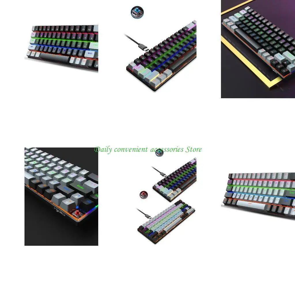 

97qb Portable RGB Gaming Mechanical Keyboard USB Тип C 68 Клавиши Anti-Ghosting 60% RGB-клавиатура для ПК ноутбук Blue/Red