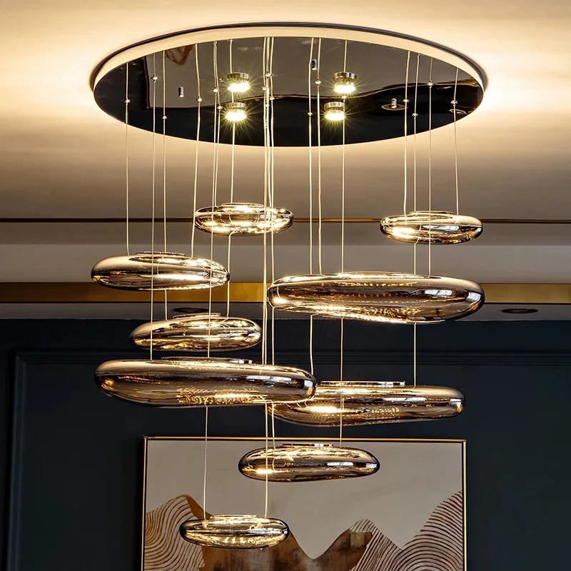 

Nordic LED dining room ceiling chandelier, electroplated glass pendant lamp, lustre, bar counter dimmable home interior lighting