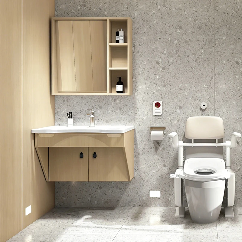 Barrier Free Bathroom Vanity Set With Safety Armrest Sink Mirror Cabinet For Nursing Home Hospital Hotel Elderly Use