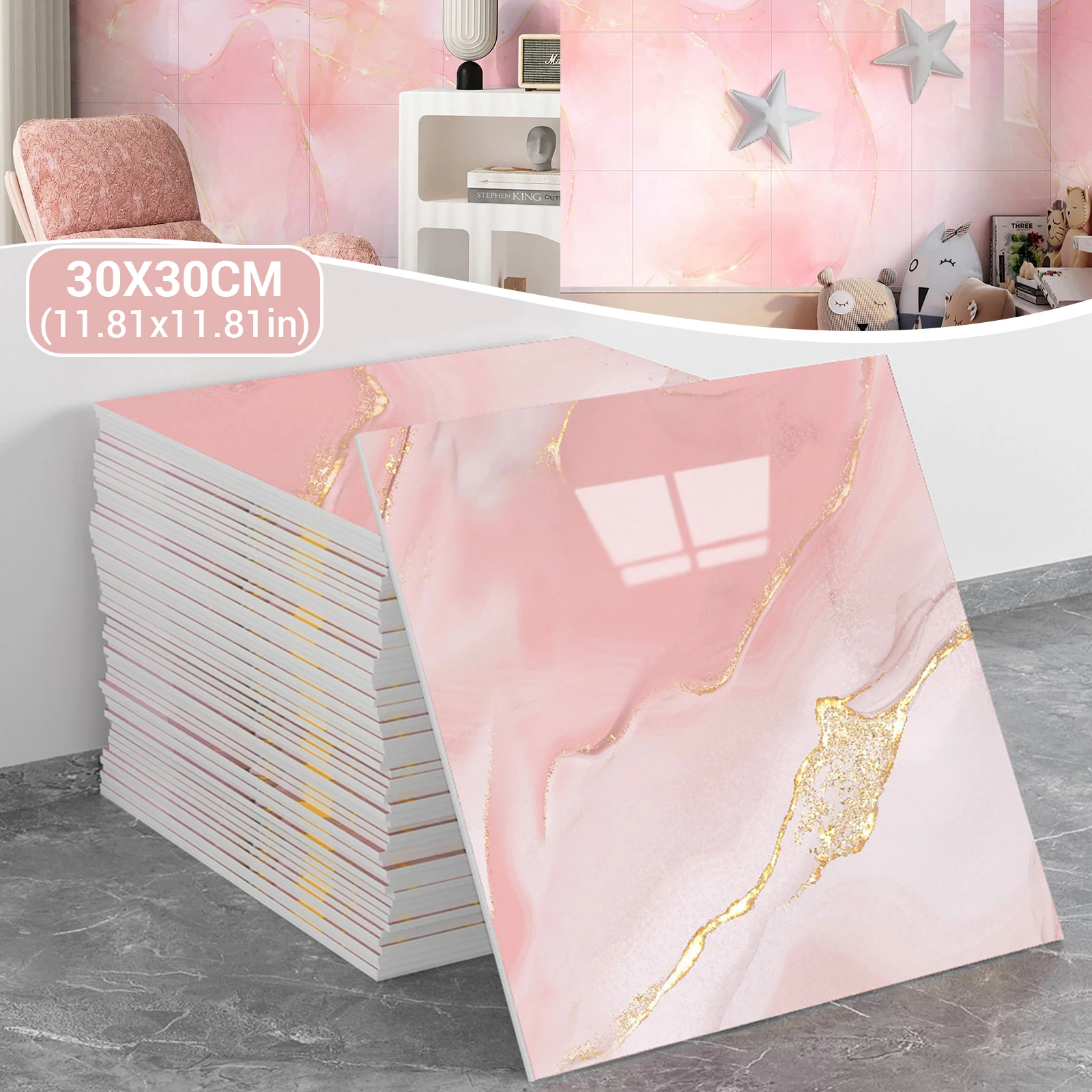 30PCS Marble Peel and Stick Backsplash Waterproof Washroom Wall Panels, Peel and Stick Tile PVC Wall Panels for Kitchen Bathroom