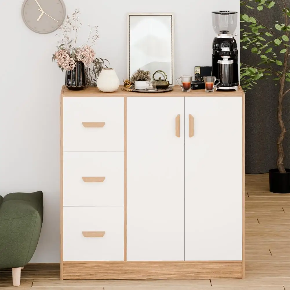 Buffet Storage Cabinet Spacious Countertop Kitchen Sideboard With 3 Drawers Ergonomic Handle Freestanding Kitchen Pantry