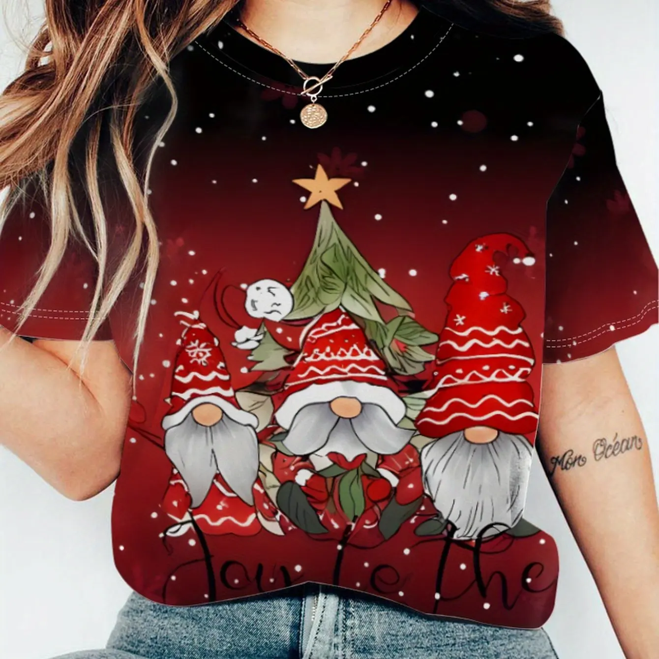 

Christmas Print Women's T-shirt Harajuku Streetwear Fashion O-Neck Short Sleeve Tee Top New Year Gift Oversized Female Clothing