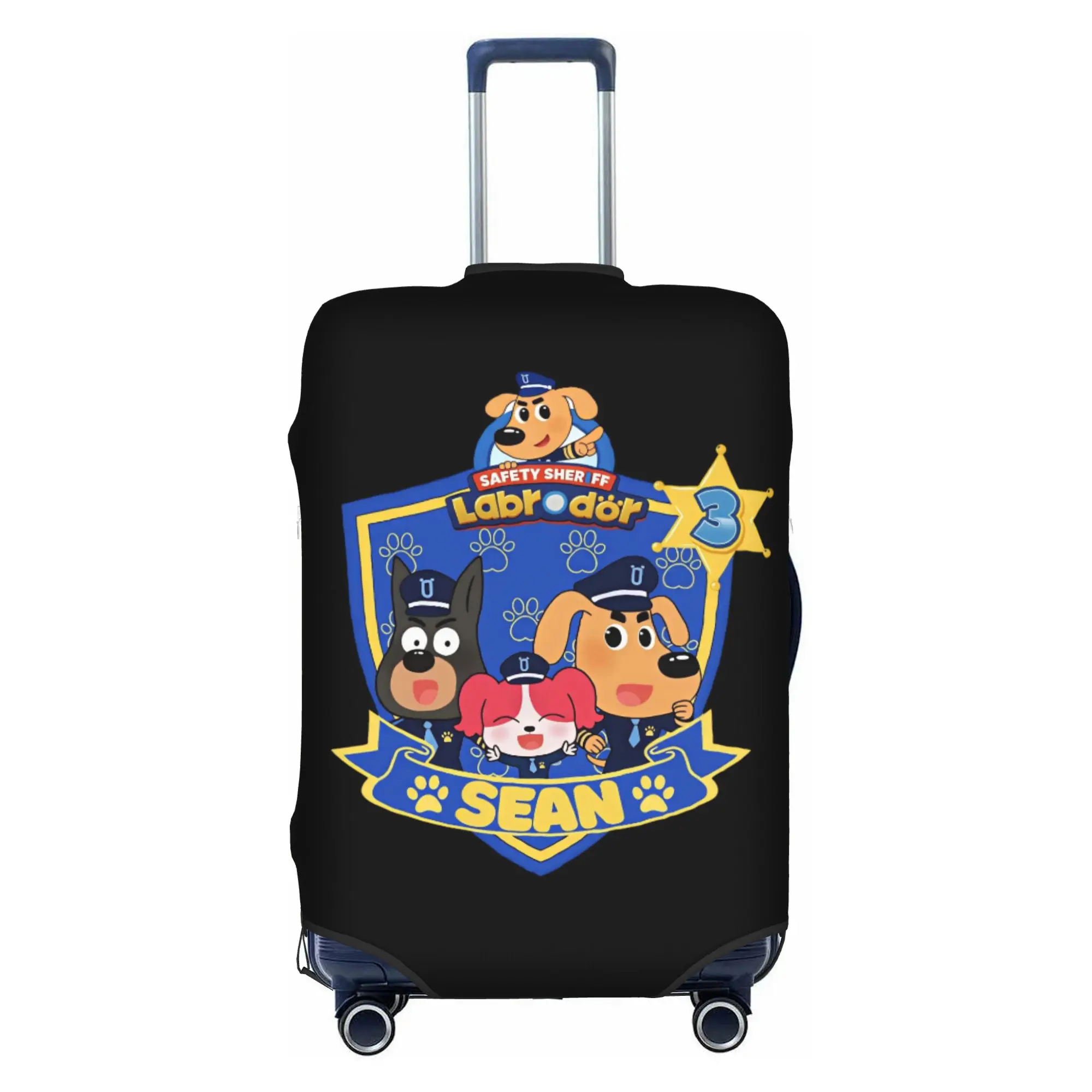 Sheriff Labrador Dog Cartoon Travel Luggage Cover Elastic Suitcase Cover Protector Fit 18-32 Inch