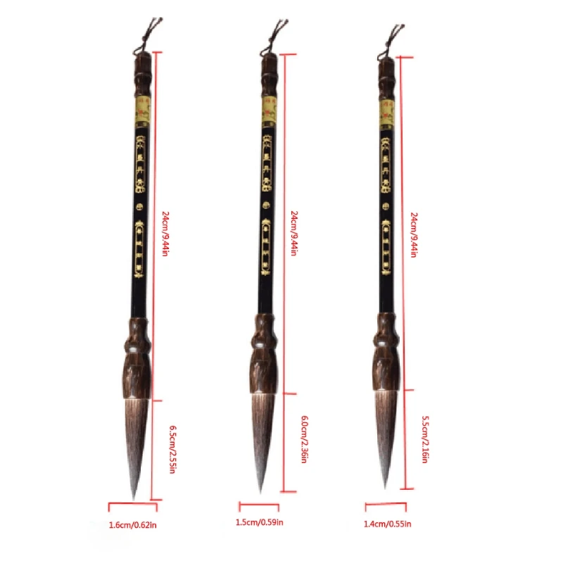 Pinceau de calligraphie chinoise, grand/moyen/petit, 3 pièces, pour peinture traditionnelle
