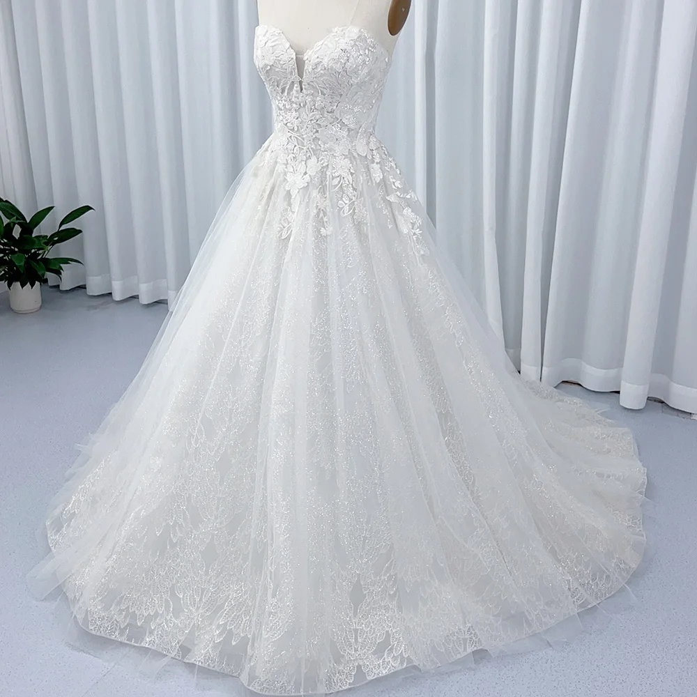 Simple Strapless Wedding Dresses A-line Backless Long Evening Gowns White Lace Brushstroke Trailing Dresses vestidos de novia