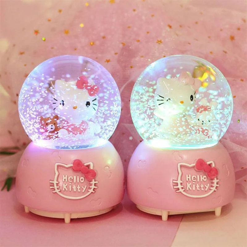 

Hello Kitty Anime Sanrio Kawaii Snowflake Music Box Girl Heart Cute Cartoon My Melody Crystal Ball Ornaments Children Gifts Toys