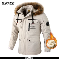 Chaqueta cortavientos gruesa de forro polar para hombre, parka con Cuello de piel, desmontable, impermeable, a la moda, invierno, 2022